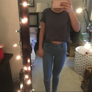 Navy striped cropped t shirt